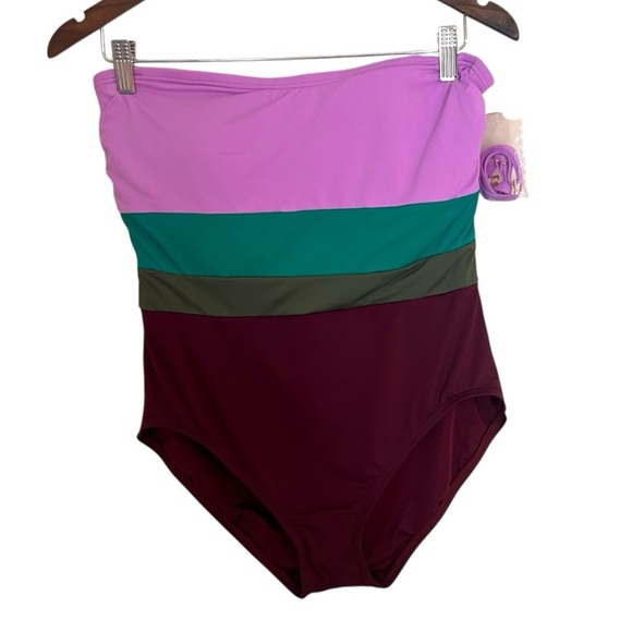 Kate Spade Women's Purple Striped Bandeau One-Piece Swimsuit Size Large - Picture 5 of 12